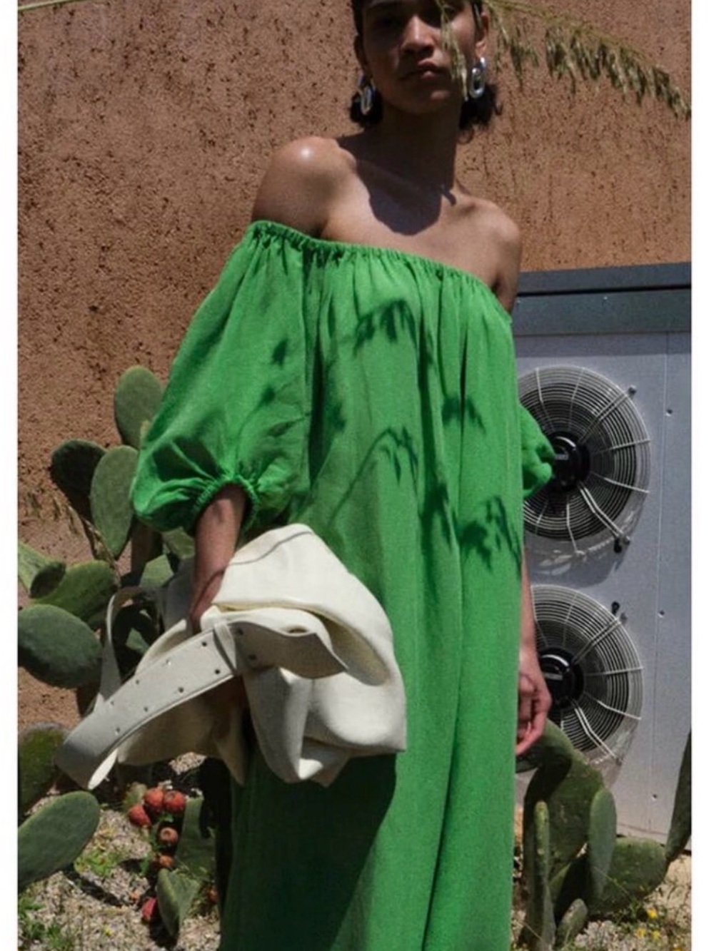 COS Off-Shoulder Green Midi Dress